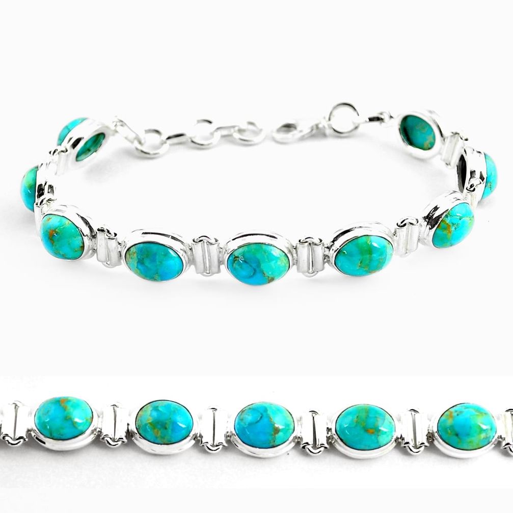 925 sterling silver 34.69cts fine green turquoise tennis bracelet p70704