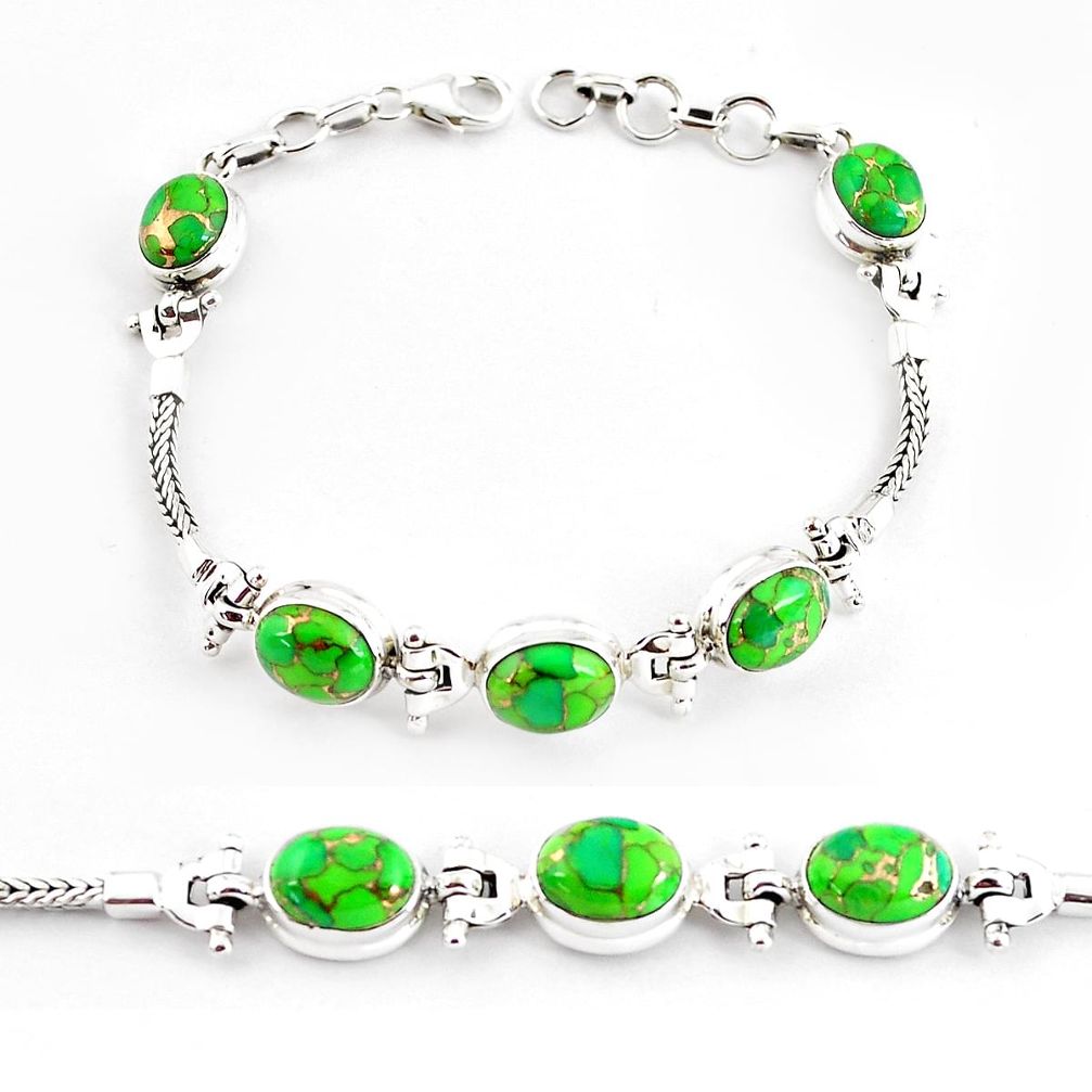 925 sterling silver 21.03cts green copper turquoise tennis bracelet p54824