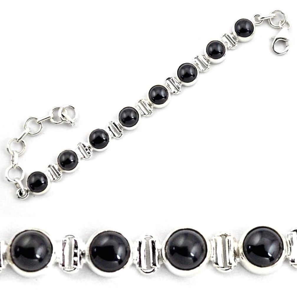 925 sterling silver 22.55cts natural black onyx tennis bracelet jewelry p87816