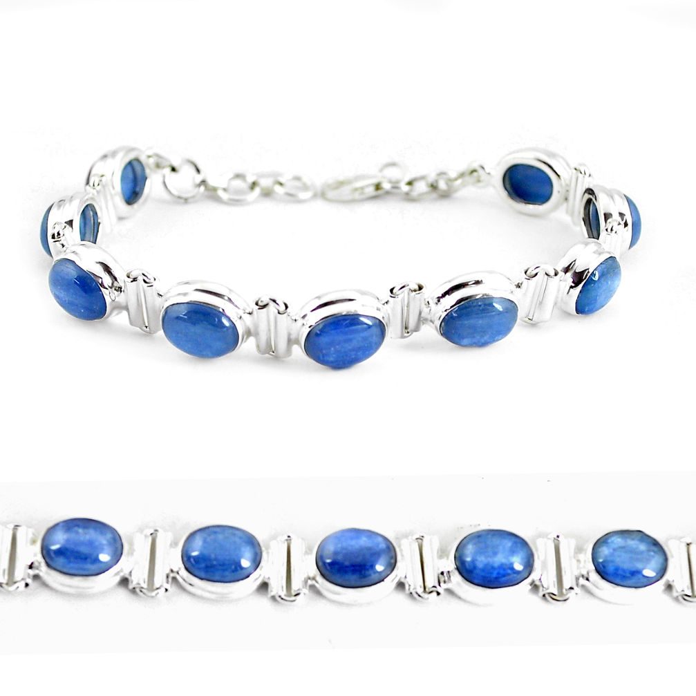 925 sterling silver 35.22cts natural blue kyanite tennis bracelet jewelry p64434