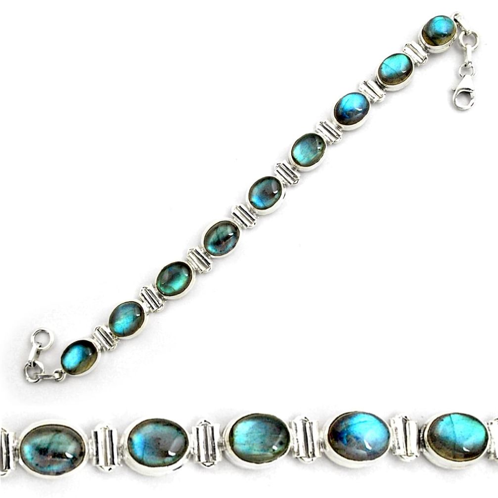 925 sterling silver 37.39cts natural blue labradorite tennis bracelet p87792