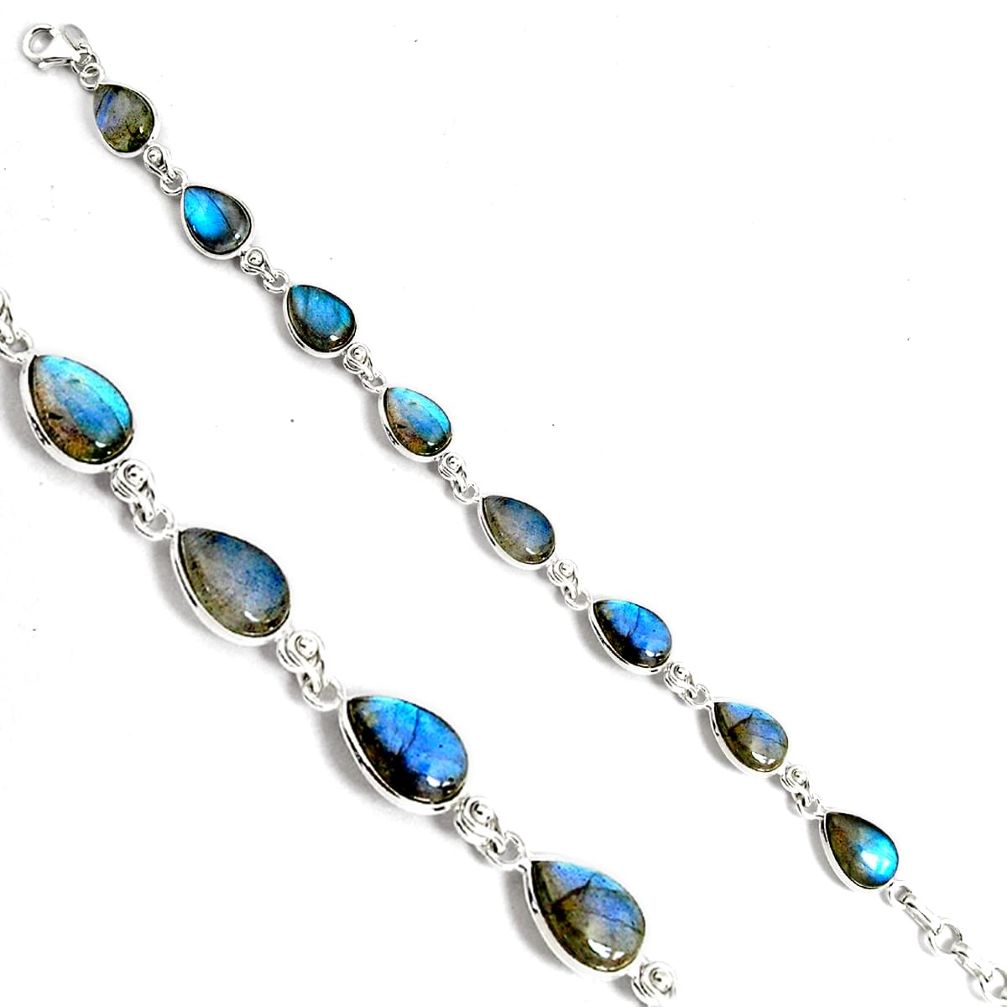 925 sterling silver 33.68cts natural blue labradorite tennis bracelet p89628