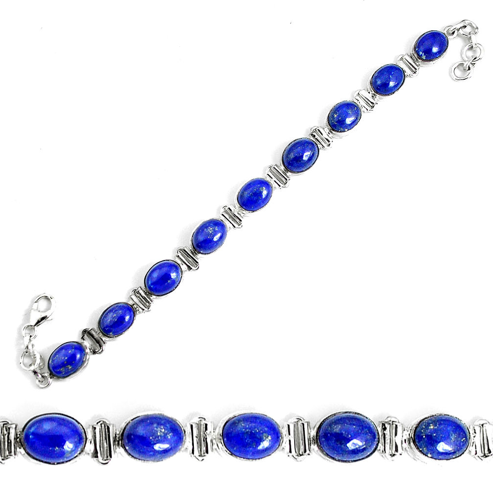 925 sterling silver 37.86cts natural blue lapis lazuli tennis bracelet p34598