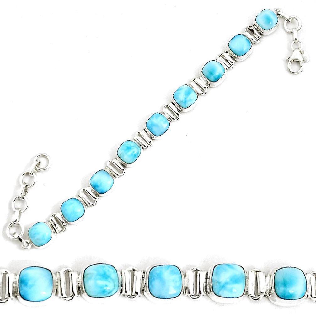 925 sterling silver 28.62cts natural blue larimar tennis bracelet jewelry p34530