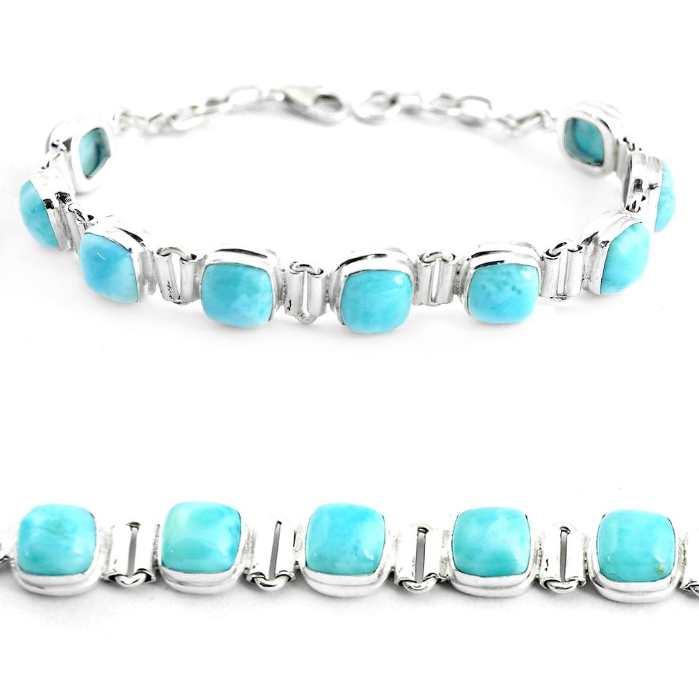 925 sterling silver 29.90cts natural blue larimar tennis bracelet jewelry p38440
