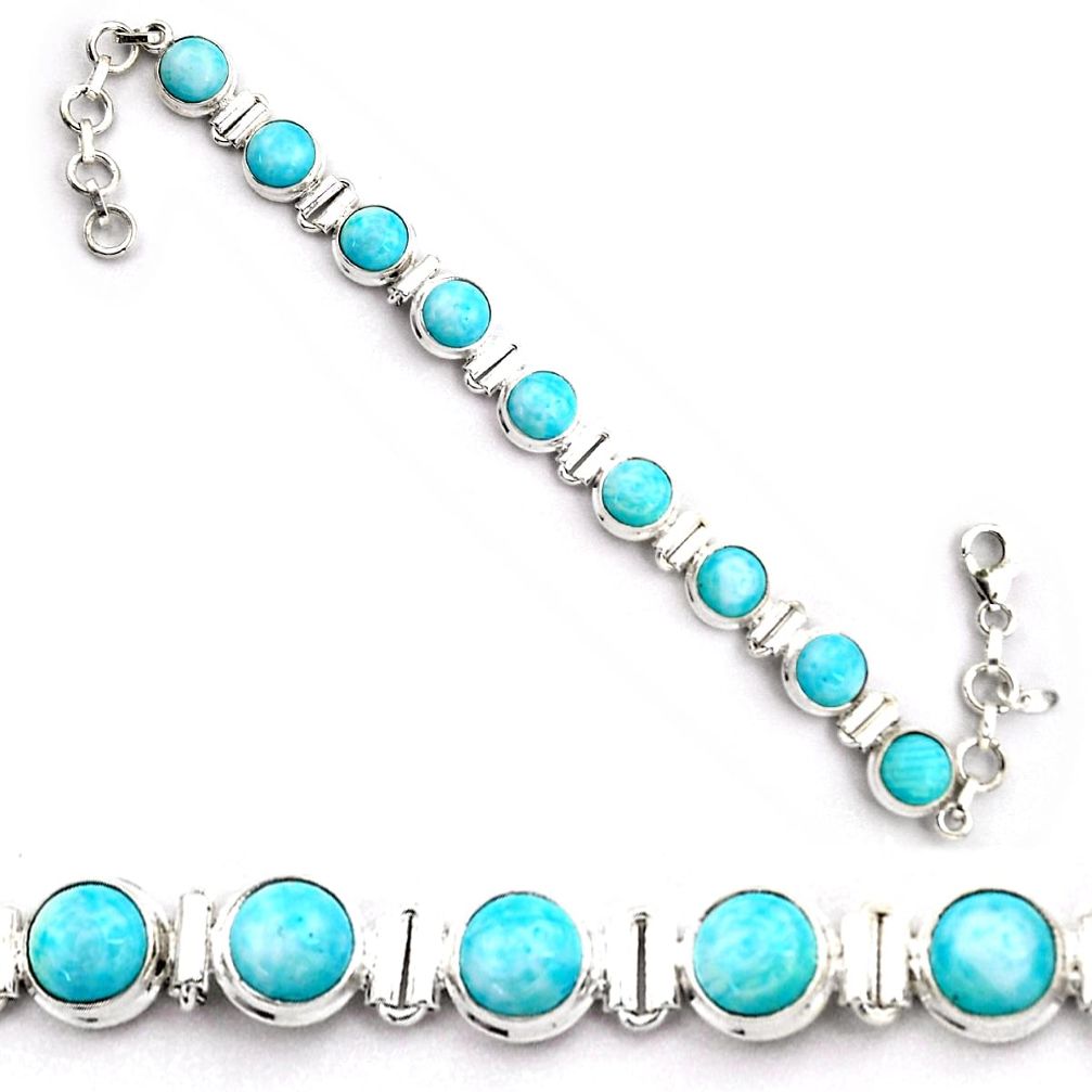 925 sterling silver 30.19cts natural blue larimar tennis bracelet p92991