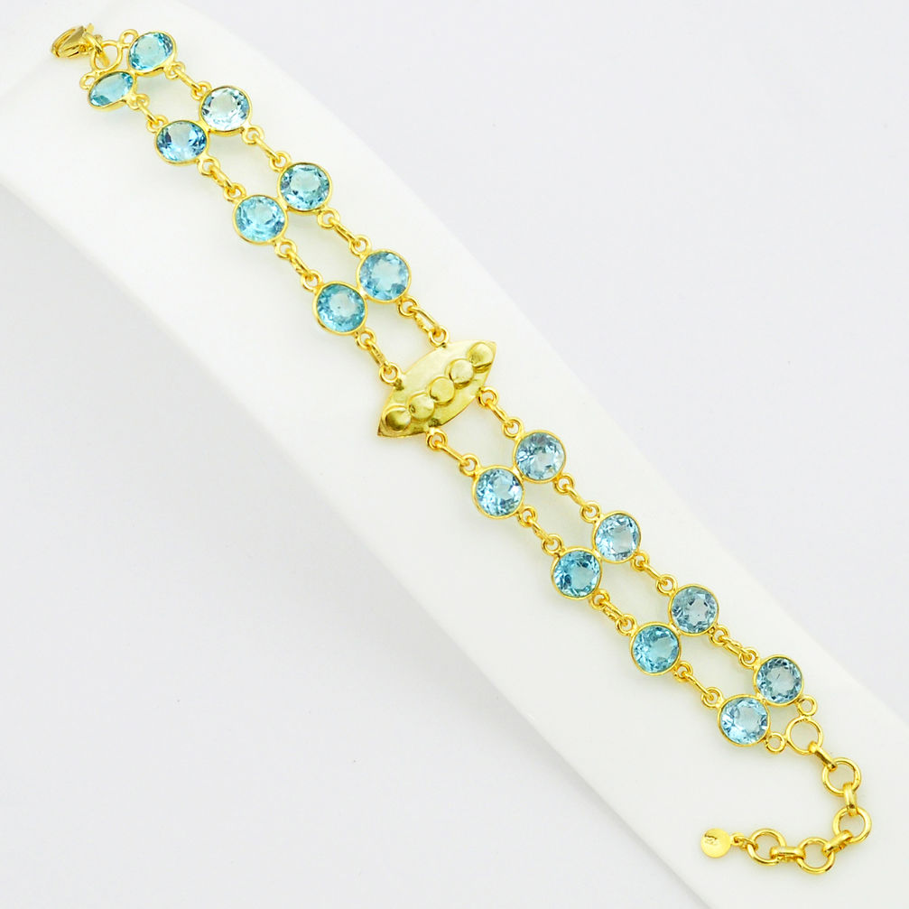 925 sterling silver 20.30cts natural blue topaz 14k gold tennis bracelet p75087