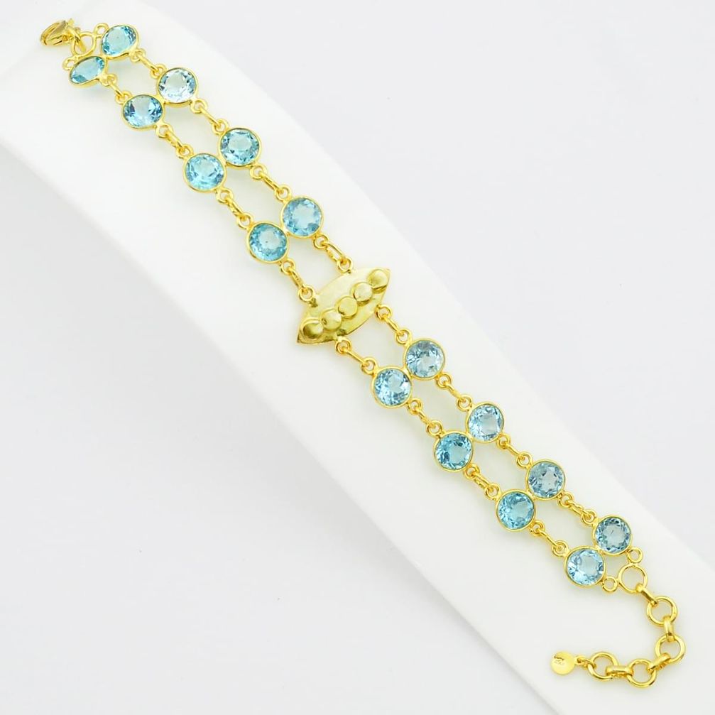 925 sterling silver 19.62cts natural blue topaz 14k gold tennis bracelet p75090