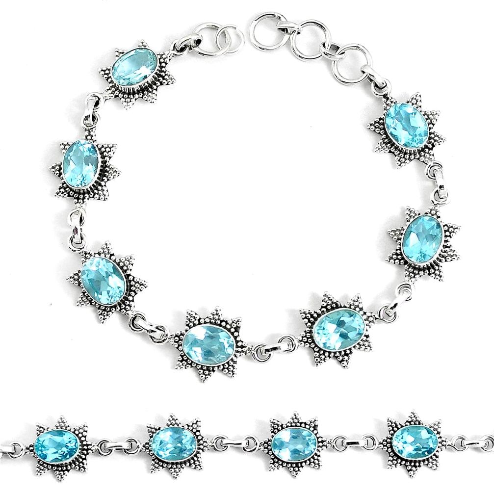 925 sterling silver 15.20cts natural blue topaz tennis bracelet jewelry p34670