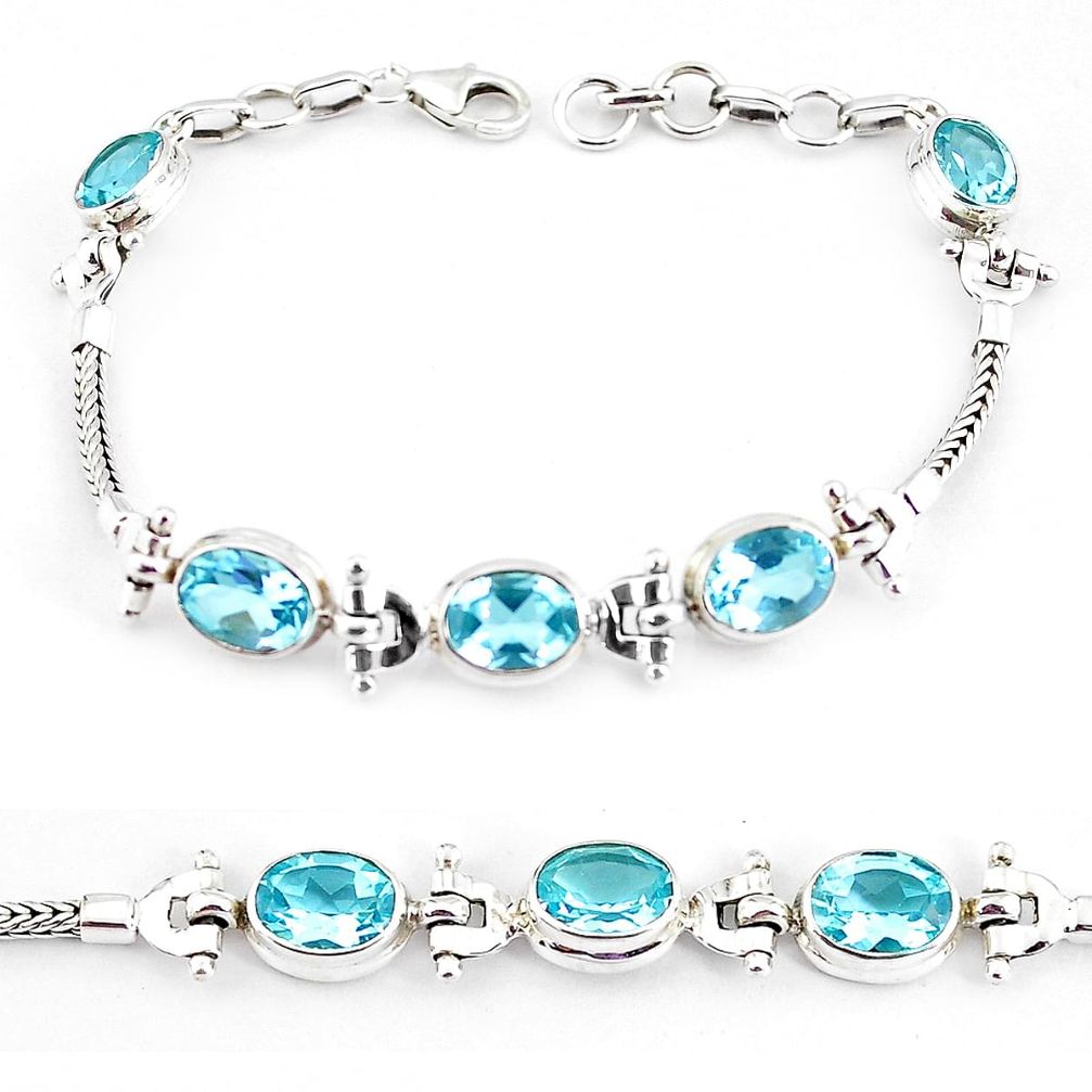 925 sterling silver 16.67cts natural blue topaz tennis bracelet jewelry p54785