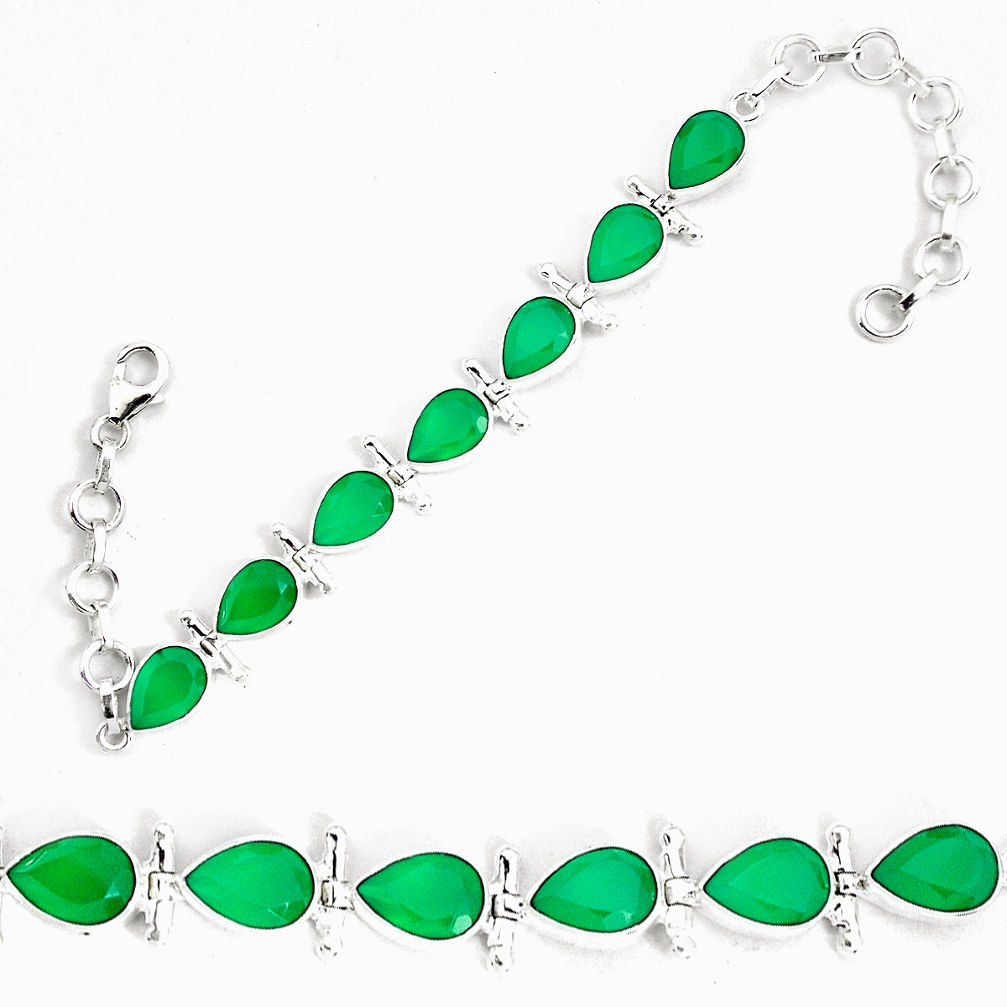 925 sterling silver 21.22cts natural green chalcedony tennis bracelet p34644
