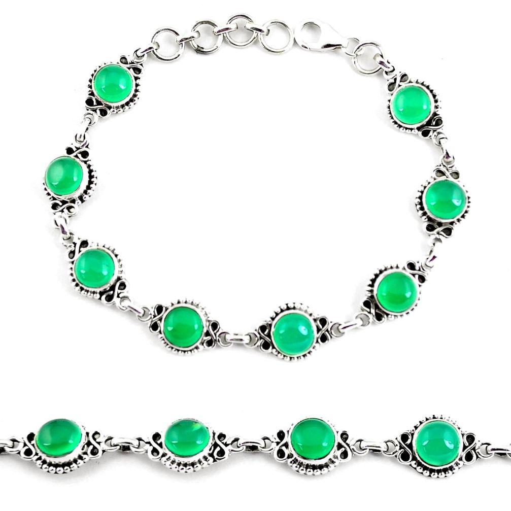 925 sterling silver 19.04cts natural green chalcedony tennis bracelet p65104
