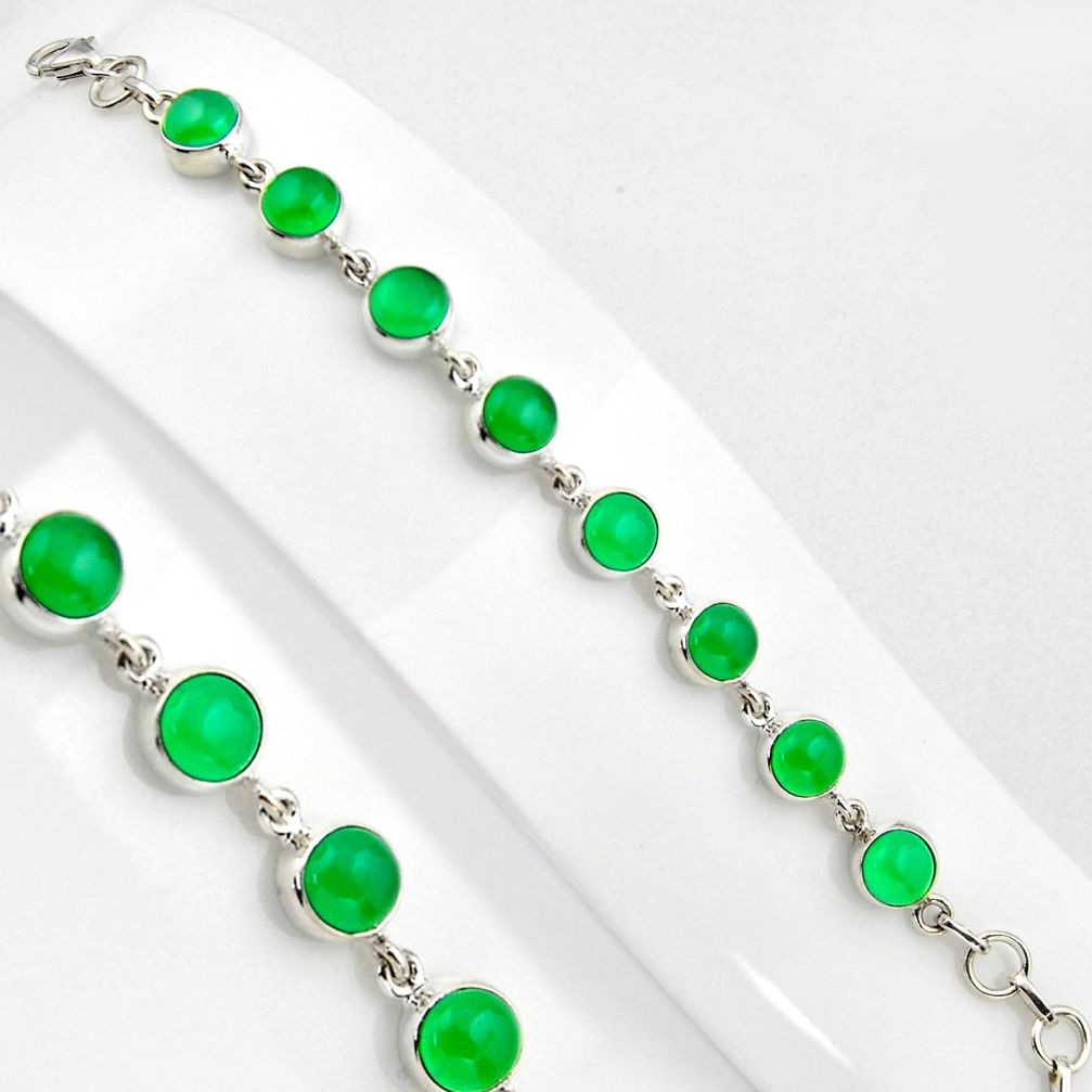 925 sterling silver 19.57cts natural green chalcedony tennis bracelet p89144