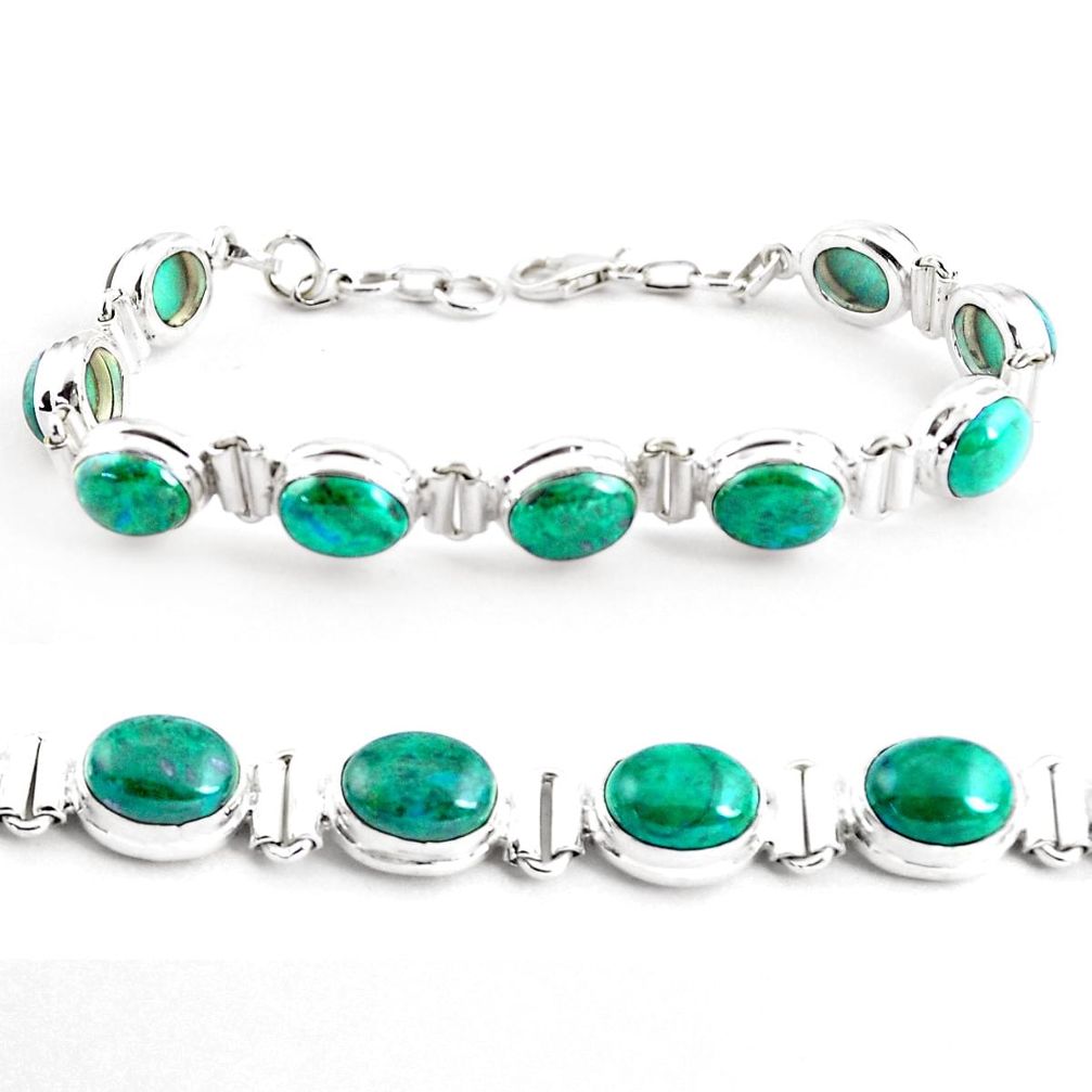 925 sterling silver 38.06cts natural green chrysocolla tennis bracelet p41032