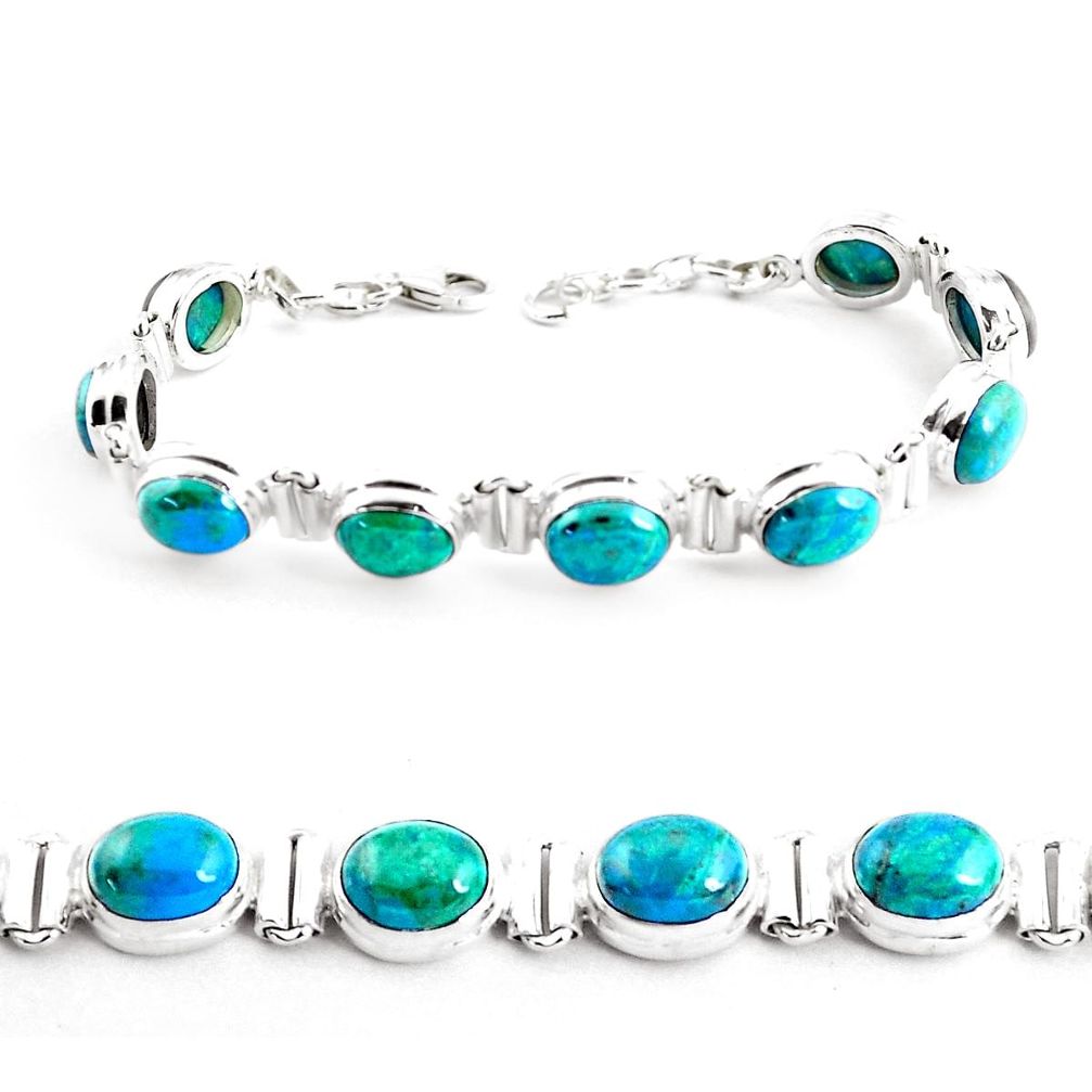 925 sterling silver 36.16cts natural green chrysocolla tennis bracelet p41036