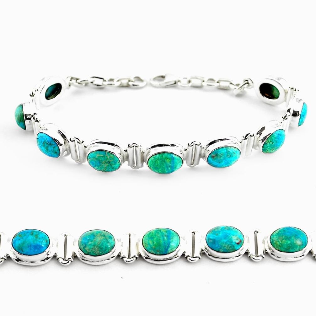 925 sterling silver 28.37cts natural green chrysocolla tennis bracelet p70728