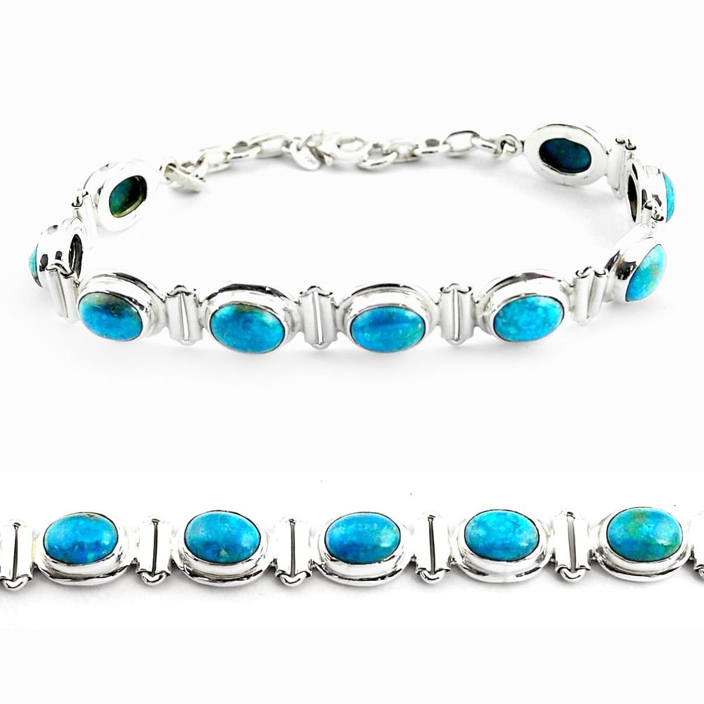 925 sterling silver 31.04cts natural green chrysocolla tennis bracelet p70732