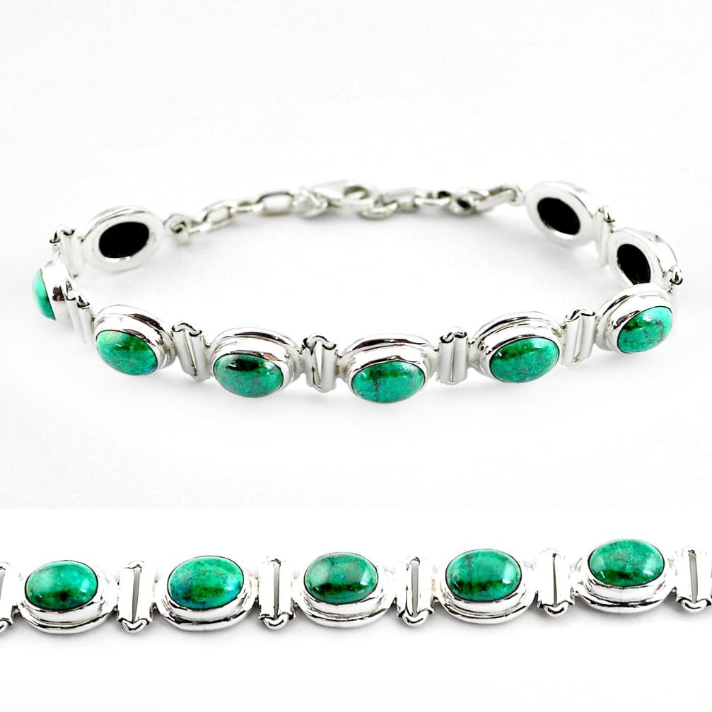 925 sterling silver 32.11cts natural green chrysocolla tennis bracelet p70738