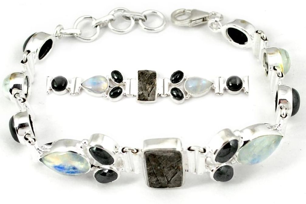 925 sterling silver natural grey meteorite gun metal moonstone bracelet h93000