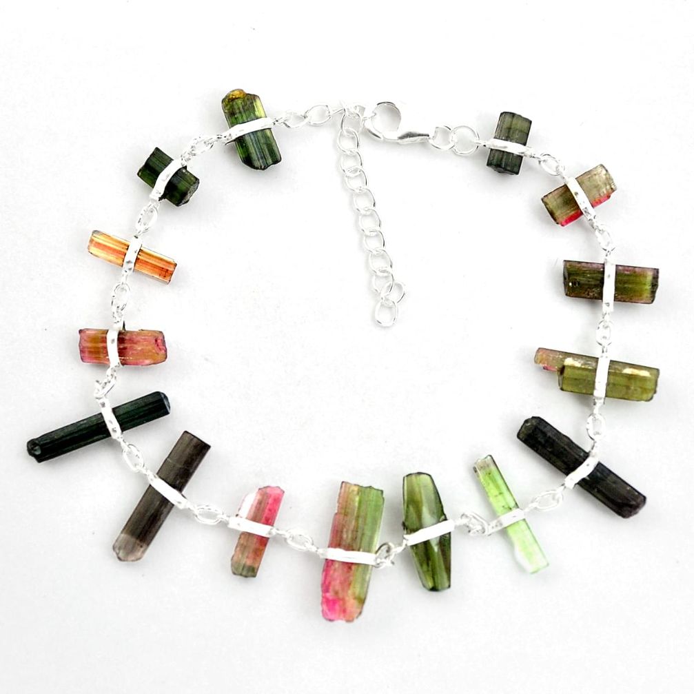 925 sterling silver 27.46cts natural multicolor tourmaline rough bracelet p43475