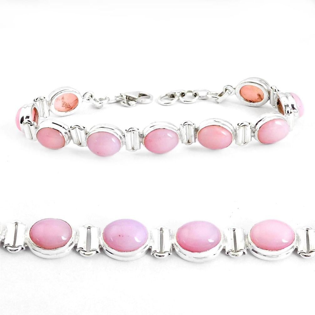 925 sterling silver 36.96cts natural pink opal tennis bracelet jewelry p39074