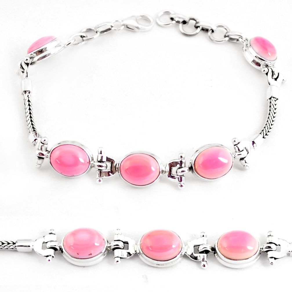 925 sterling silver 22.34cts natural pink opal tennis bracelet jewelry p54736