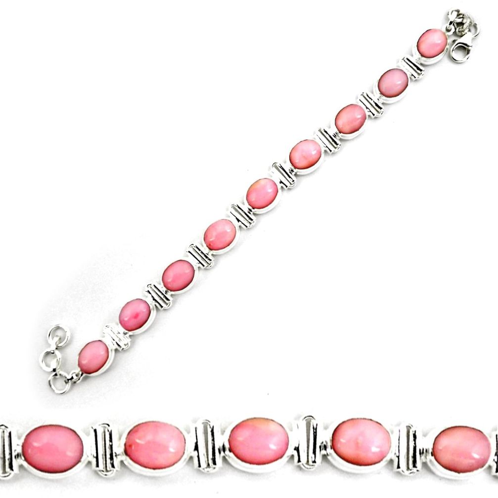 925 sterling silver 38.49cts natural pink opal tennis bracelet jewelry p70684