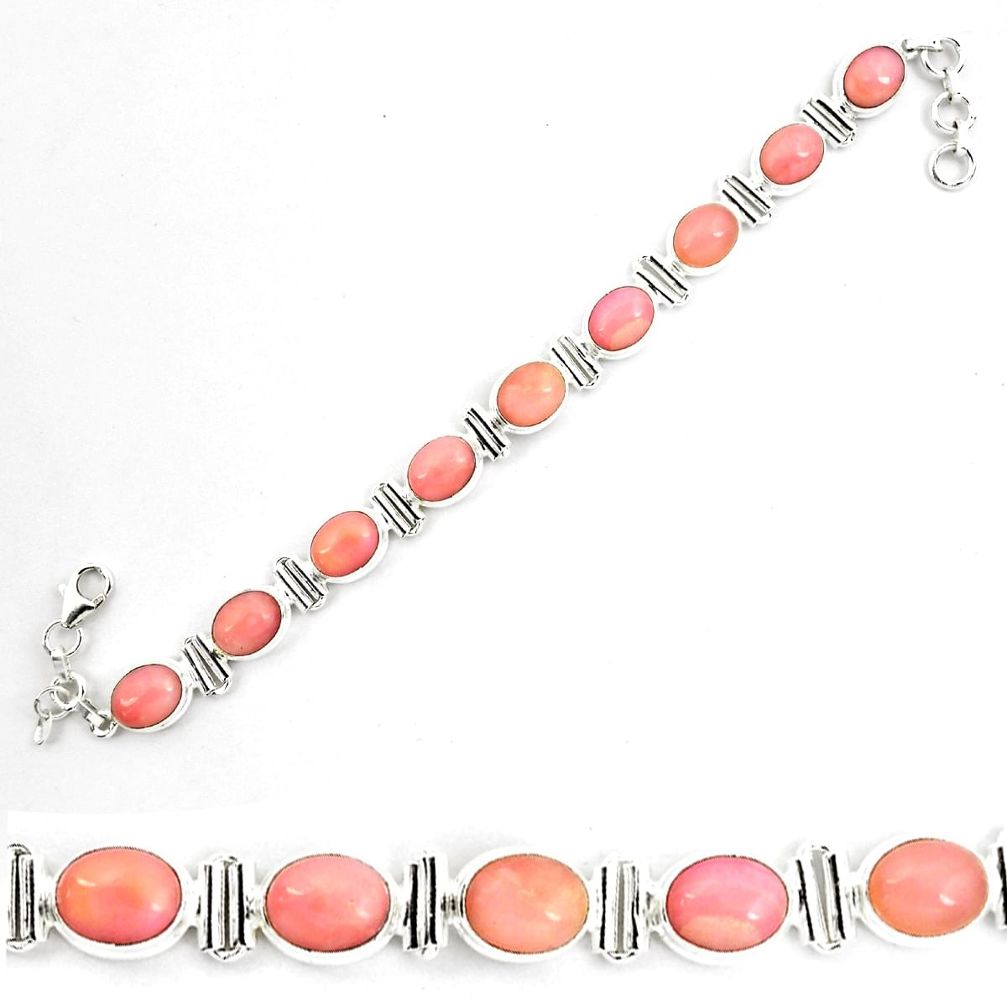 925 sterling silver 39.29cts natural pink opal tennis bracelet jewelry p70693