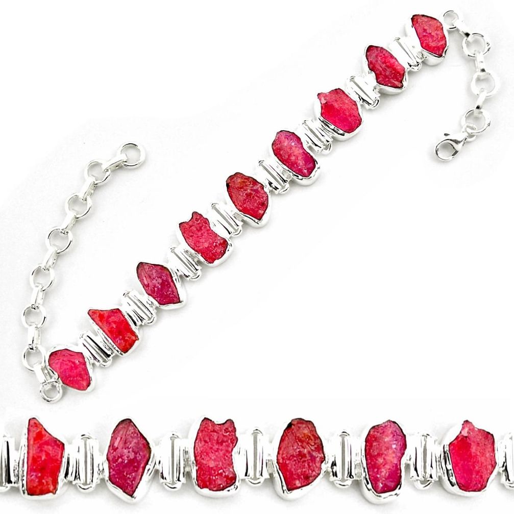 925 sterling silver 41.98cts natural pink ruby rough tennis bracelet p69048