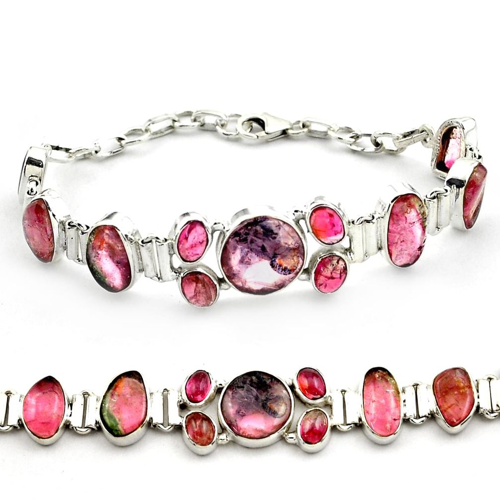 925 sterling silver 45.34cts natural pink tourmaline bracelet jewelry p76734