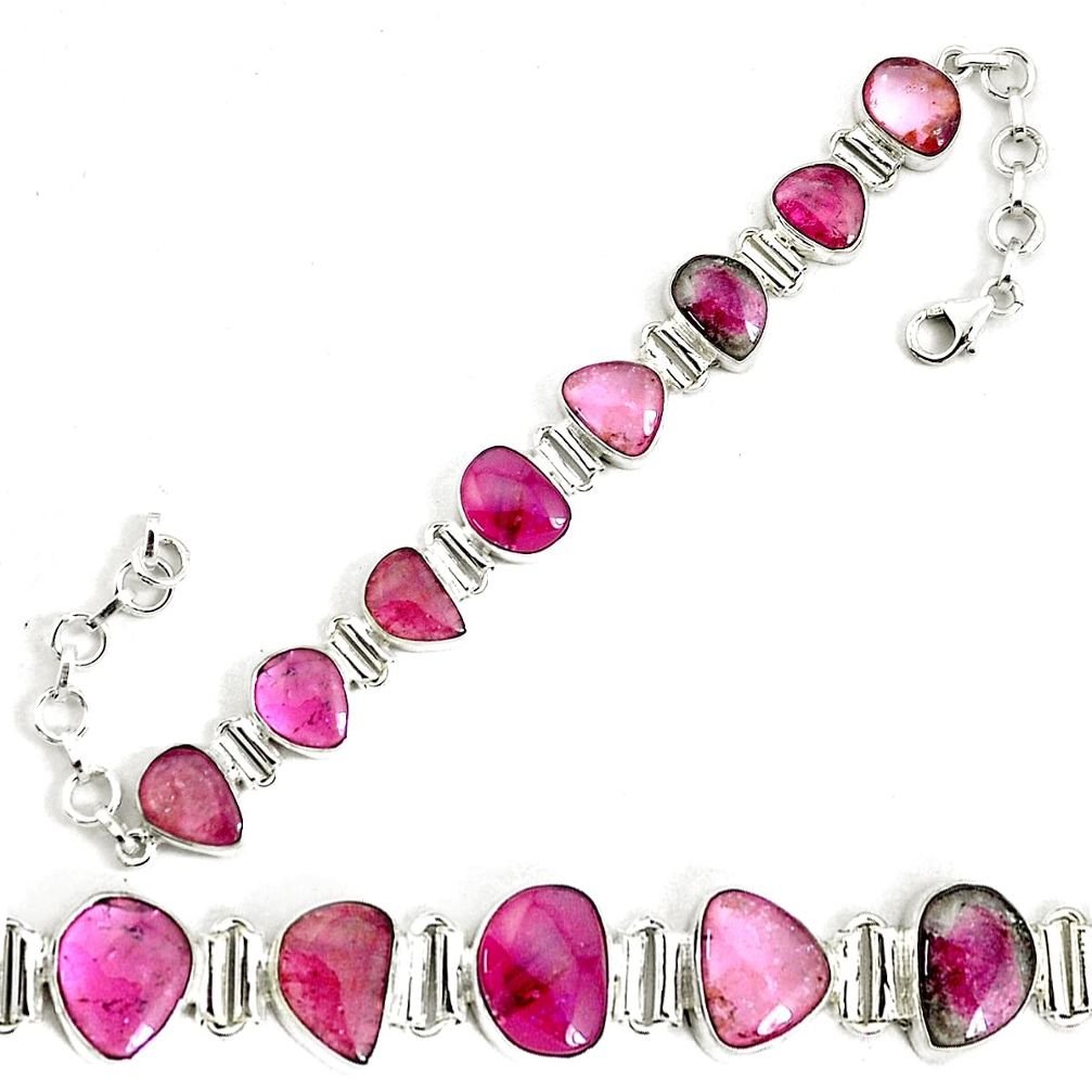 925 sterling silver 40.17cts natural pink tourmaline tennis bracelet p34534