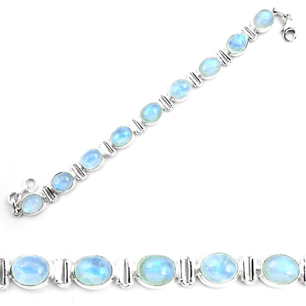 925 sterling silver 41.06cts natural rainbow moonstone tennis bracelet p72979