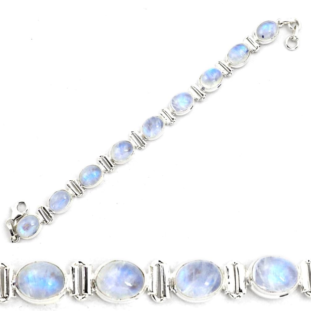 925 sterling silver 29.20cts natural rainbow moonstone tennis bracelet p87859