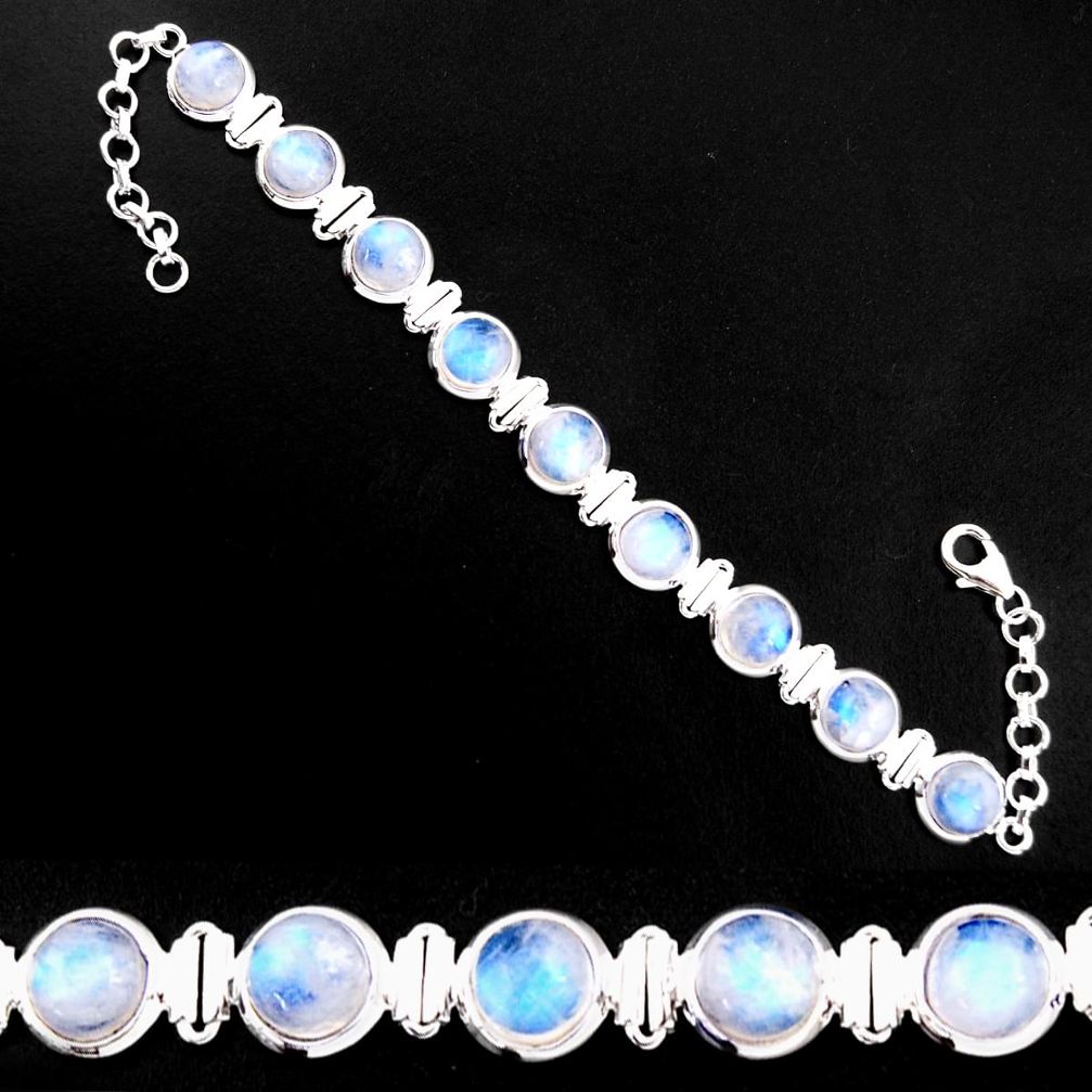 925 sterling silver 28.56cts natural rainbow moonstone tennis bracelet p92984