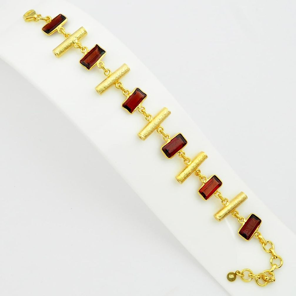 925 sterling silver 18.23cts natural red garnet 14k gold tennis bracelet p75080