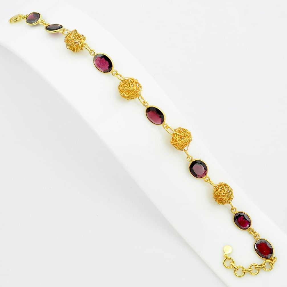 925 sterling silver 24.75cts natural red garnet 14k gold tennis bracelet p75124