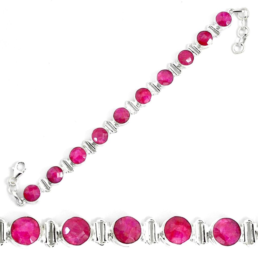 925 sterling silver 32.42cts natural red ruby tennis bracelet jewelry p34589