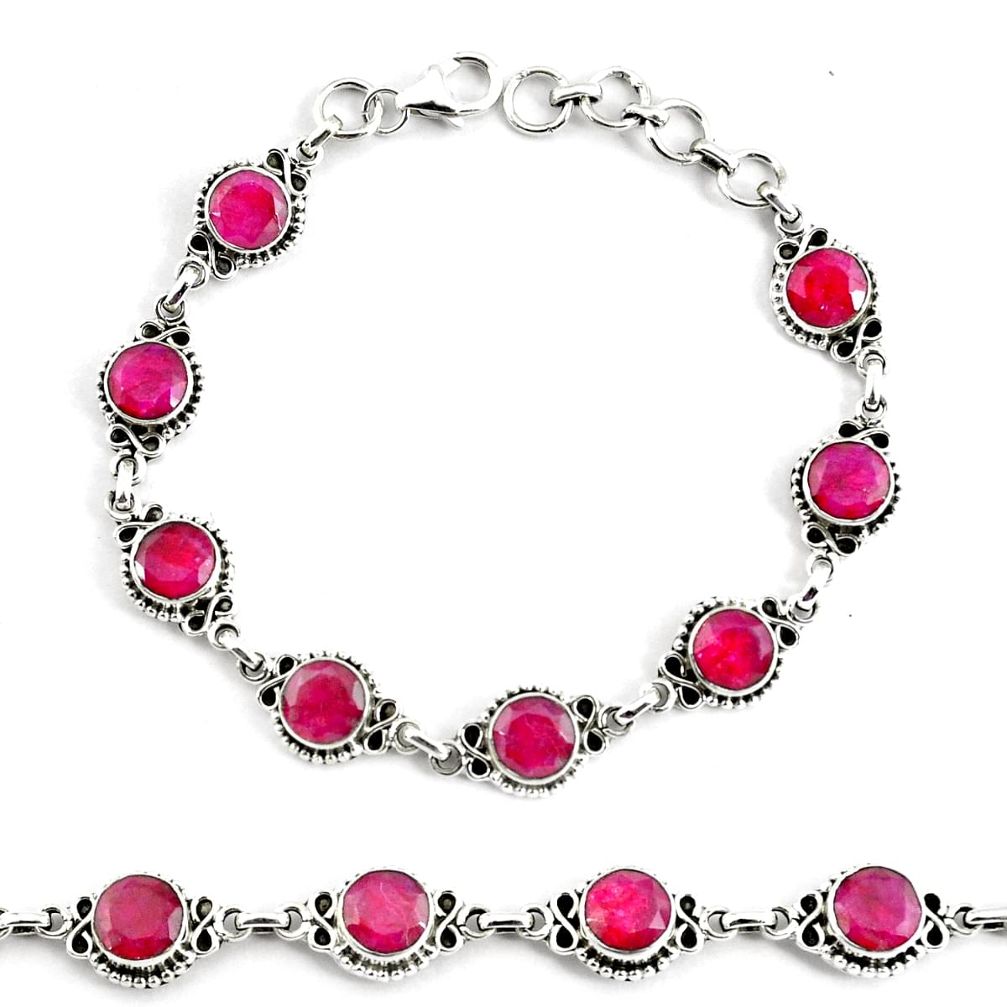 925 sterling silver 19.53cts natural red ruby tennis bracelet jewelry p68044