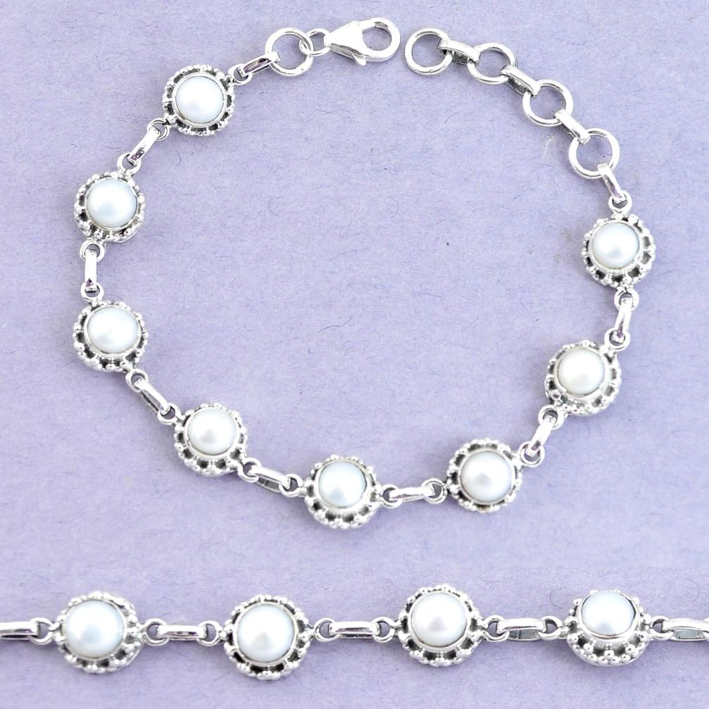 925 sterling silver 11.72cts natural white pearl tennis bracelet jewelry p65154