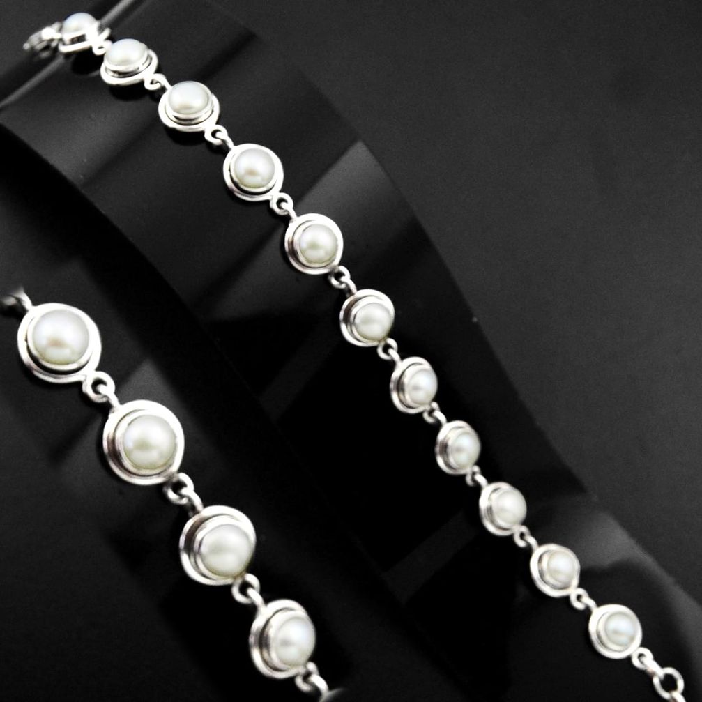 925 sterling silver 22.07cts natural white pearl tennis bracelet p89148