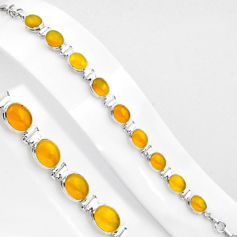 925 sterling silver 34.39cts natural yellow amber bone tennis bracelet p89024