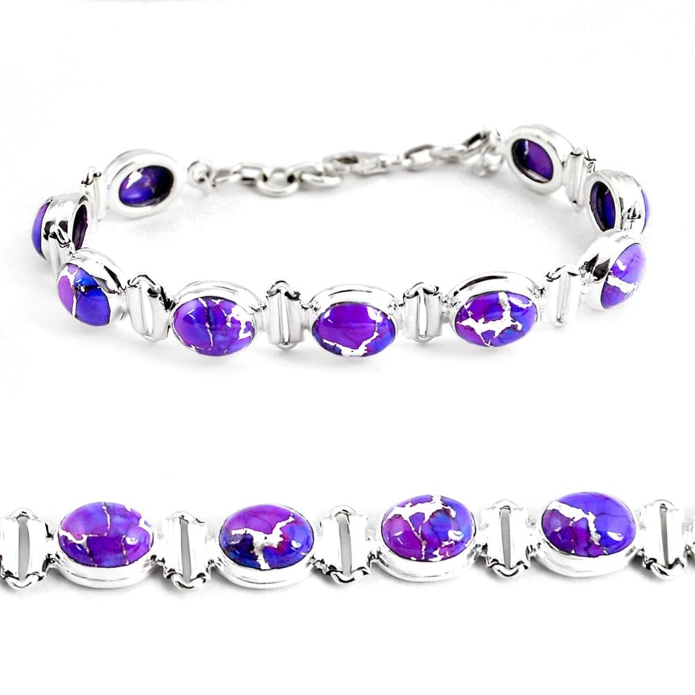 925 sterling silver 33.99cts purple copper turquoise tennis bracelet p48133