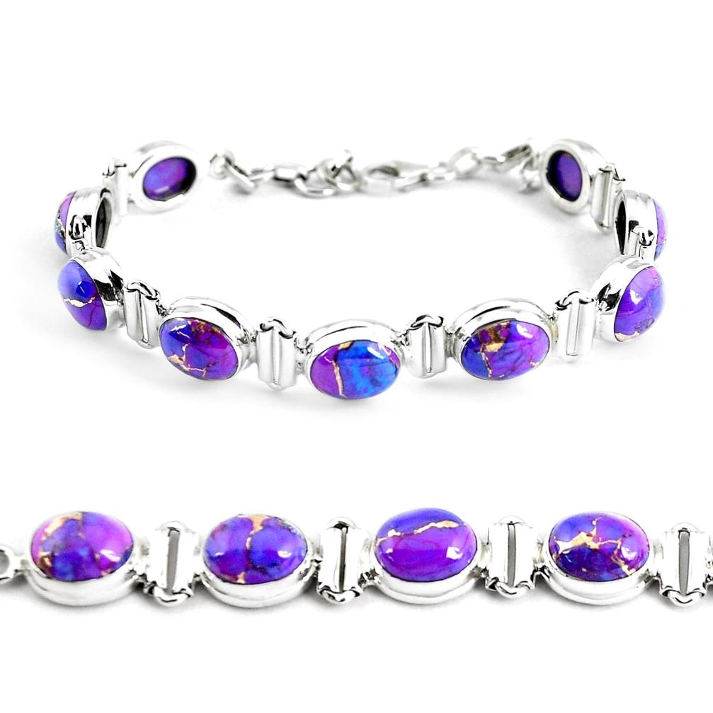 925 sterling silver 34.24cts purple copper turquoise tennis bracelet p48136