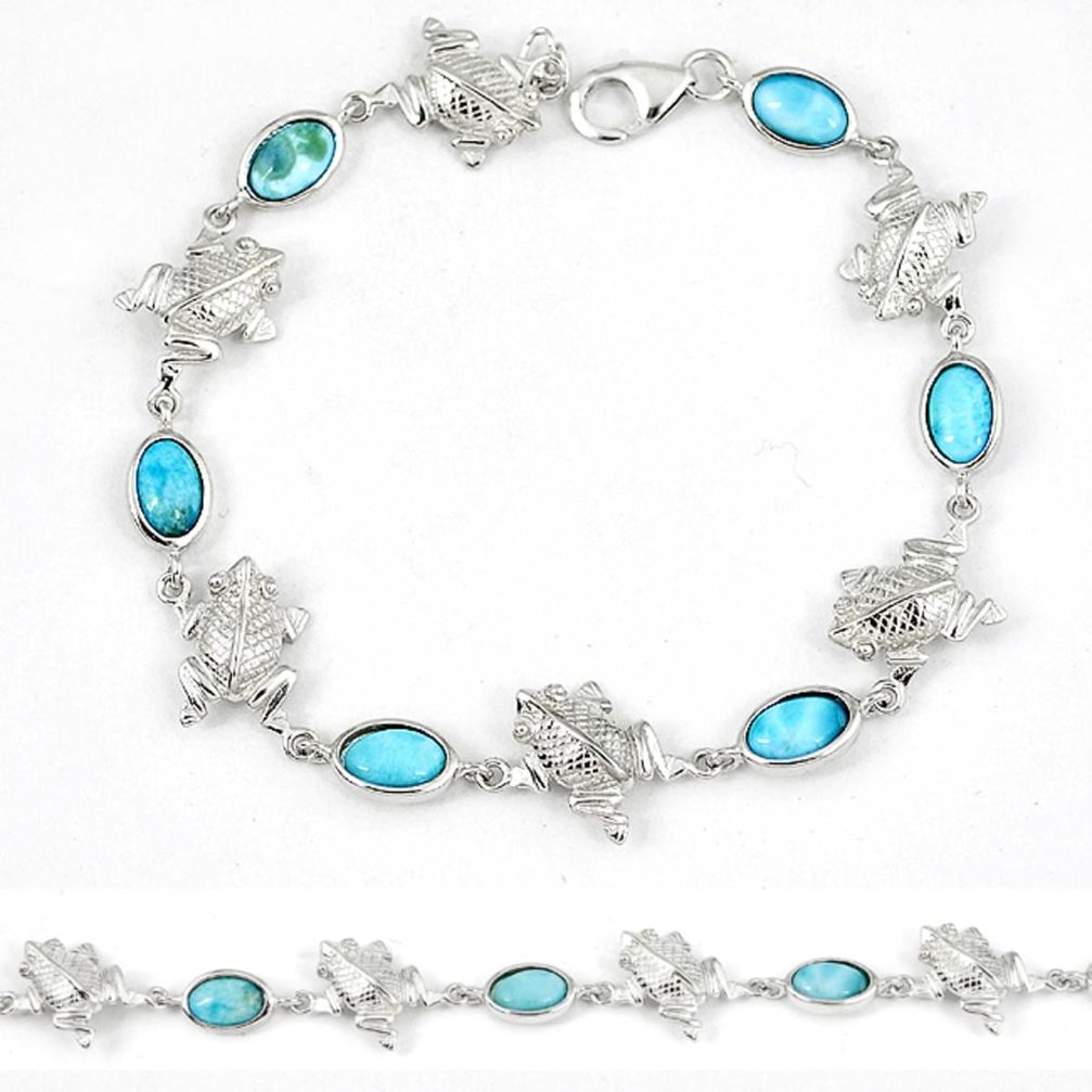 Natural blue larimar oval 925 sterling silver frog bracelet jewelry a33161