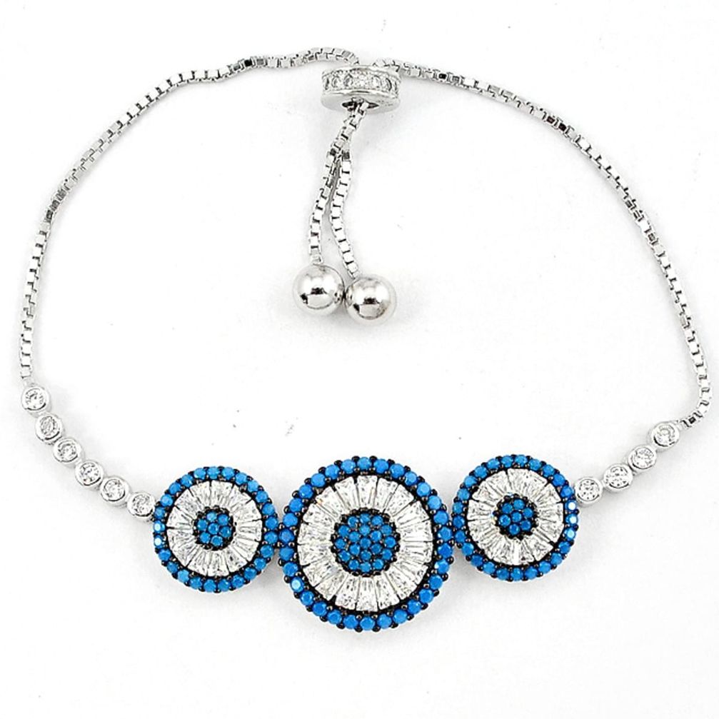 Adjustable blue turquoise white topaz 925 sterling silver bracelet a34816