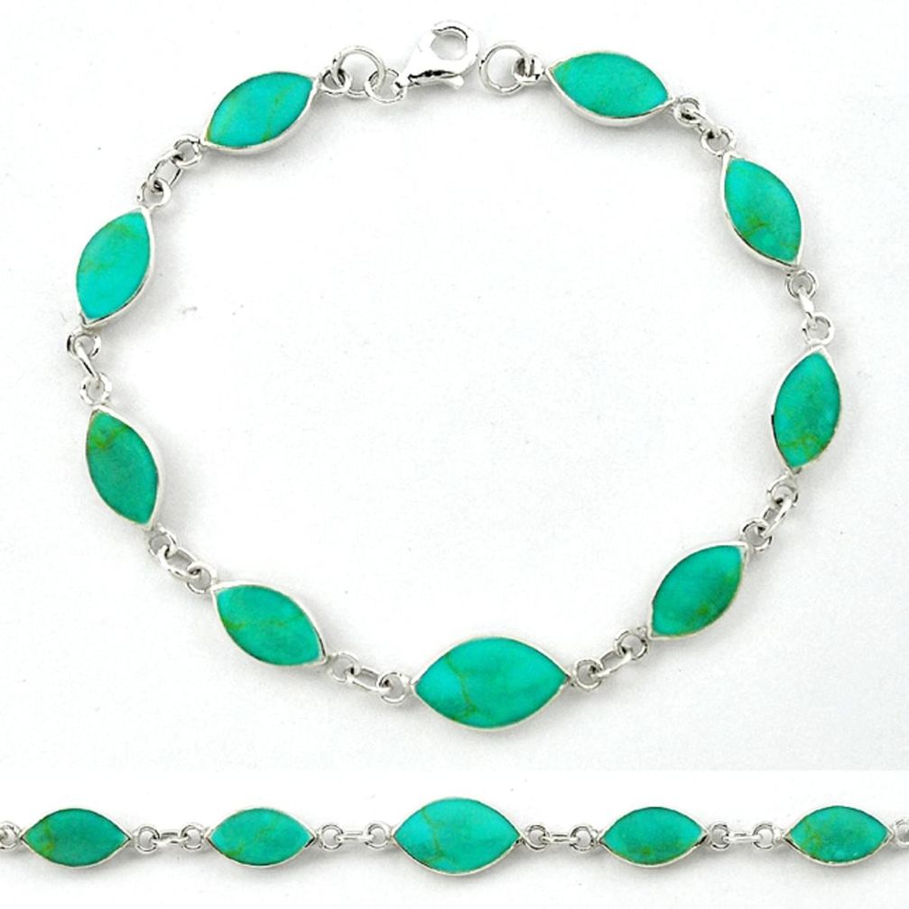 Fine green turquoise enamel 925 sterling silver tennis bracelet jewelry a39617
