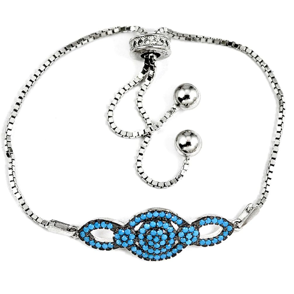 Fine blue turquoise topaz 925 silver adjustable tennis bracelet jewelry a42384
