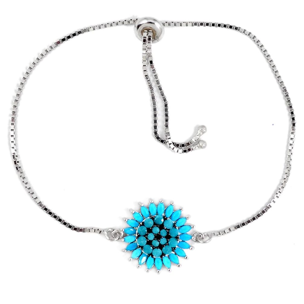 925 sterling silver fine blue turquoise adjustable tennis bracelet a42389