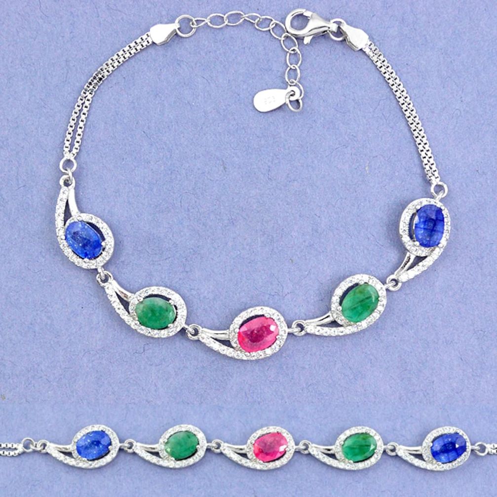 Natural blue sapphire emerald ruby 925 sterling silver tennis bracelet a46254