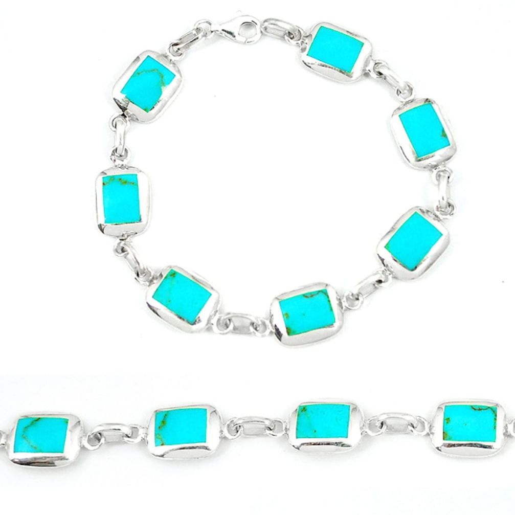 Fine blue turquoise enamel 925 sterling silver tennis bracelet jewelry a49729
